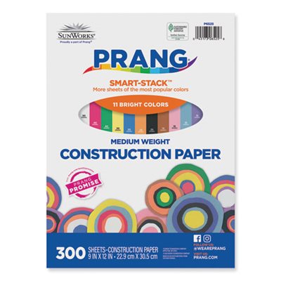 Construction Paper, Sunworks, Smart-Stack, 58lbs, 9" x 12", Assorted Colors, 300 Sheets / Pack