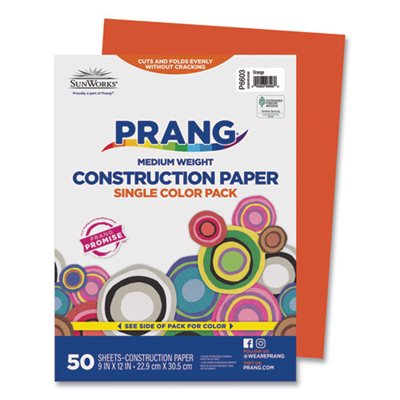 Construction Paper, Sunworks, 58lbs, 9" x 12", Orange, 50 Sheets / Pack