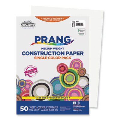 Construction Paper, SUNWORKS, 58lbs, 9" x 12", White, 50 Sheets / Pack