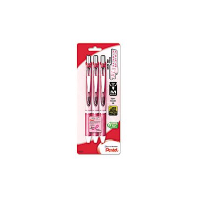 PEN, RETRACTABLE, LIQUID GEL, EnerGel RTX, .7mm, Pink Barrel, Black Ink. 3 / Pack