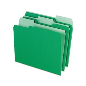 FILE FOLDER, Colored, 1 / 3 Cut Top Tab, Letter, Green / Light Green, 100 / Box