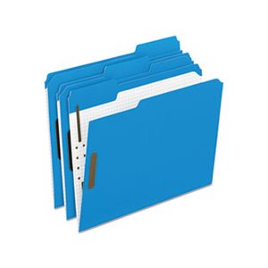 FASTENER FOLDER, Colored, W /  Embossed Fasteners, 1 / 3 Cut, Letter, Blue / Grid Interior