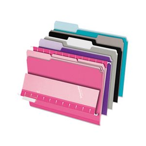 FILE FOLDERS, Interior, 1 / 3 Cut Top Tab, Letter, Pastel Assortment, 100 / Box