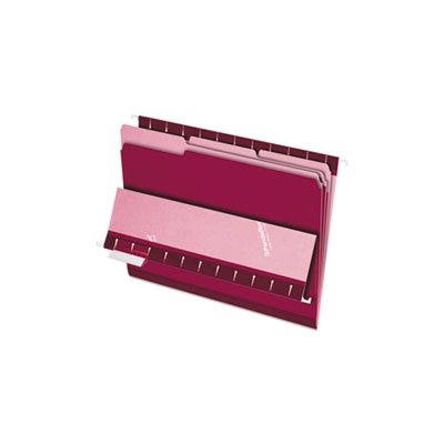 FILE FOLDERS, Interior, 1 / 3 Cut Top Tab, Letter, Burgundy, 100 / Box