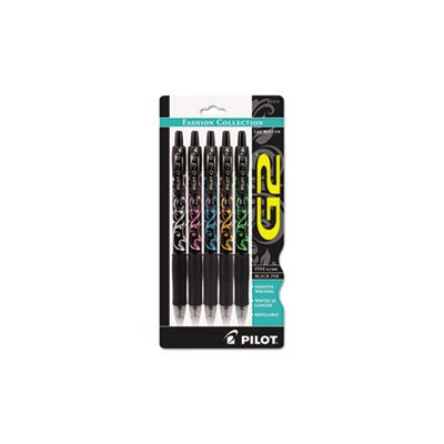 PEN, RETRACTABLE, G2 Fashion Premium, Gel, Black Ink / Asst. Barrels, .7mm, 5 / Set