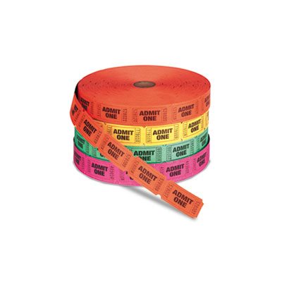 Admit One Single Ticket Roll, Numbered, Assorted, 2000 Tickets / Roll