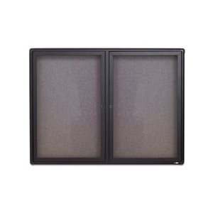 BOARD, BULLETIN, Enclosed, Fabric / Cork, 48" x 36", Gray Surface, Graphite Aluminum Frame