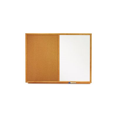 Bulletin / Dry-Erase Board, Melamine / Cork, 48 x 36, White / Brown, Oak Finish Frame