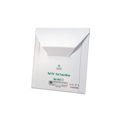 Redi File Disk Pocket Mailer, 6 x 5 7 / 8, Recycled, White, 10 / Pack