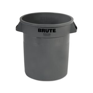 Round Brute Container, Plastic, 10 gal, Gray