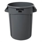 Round Brute Container, Plastic, 32 gal, Gray