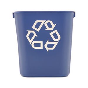 Small Deskside Recycling Container, Rectangular, Plastic, 13.625qt, Blue