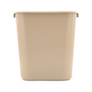 Deskside Plastic Wastebasket, Rectangular, 7 gal, Beige