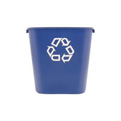 Medium Deskside Recycling Container, Rectangular, Plastic, 28.125qt, Blue