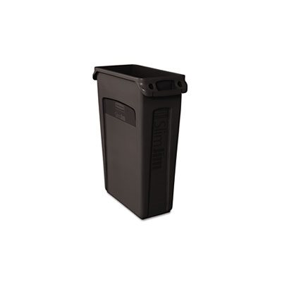 Slim Jim Receptacle w / Venting Channels, Rectangular, Plastic, 23gal, Black