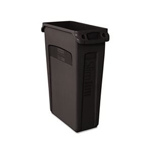 Slim Jim Receptacle w / Venting Channels, Rectangular, Plastic, 23gal, Black