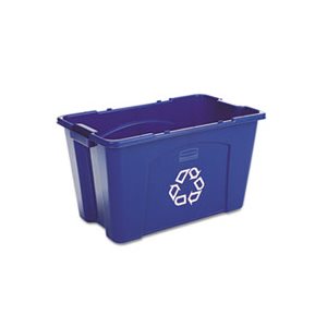 Stacking Recycle Bin, Rectangular, Polyethylene, 18gal, Blue