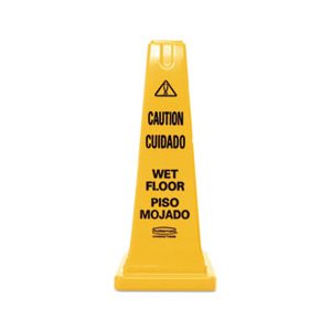 Four-Sided Caution, Wet Floor Safety Cone, 10 1 / 2w x 10 1 / 2d x 25 5 / 8h, Yellow