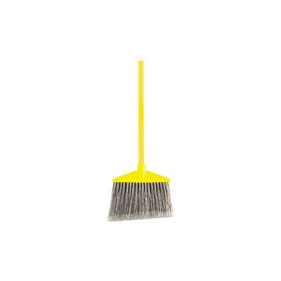 Angled Large Broom, Poly Bristles, 46 7 / 8" Metal Handle, Yellow / Gray