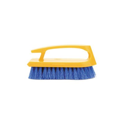 Long Handle Scrub Brush, 6" Brush, Yellow Plastic Handle / Blue Bristles