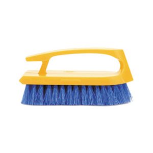 Long Handle Scrub Brush, 6" Brush, Yellow Plastic Handle / Blue Bristles