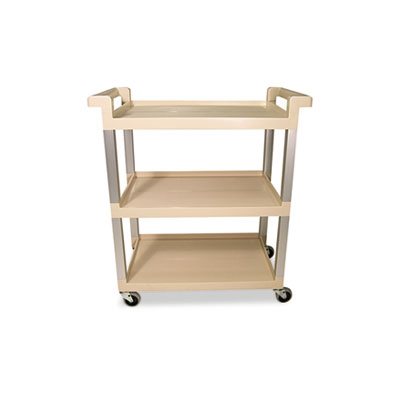 Three-Shelf Service Cart w / Brushed Aluminum Upright, 16-1 / 4 x 31-1 / 2 x 36, Beige