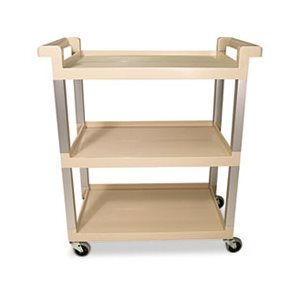 Three-Shelf Service Cart w / Brushed Aluminum Upright, 16-1 / 4 x 31-1 / 2 x 36, Beige