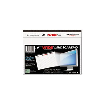 WIDE Landscape Format Writing Pad, College Ruled, 8 x 6, White, 40 Sheets