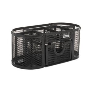 Mesh Pencil Cup Organizer, Four Compartments, Steel, 9 1 / 3 x 4 1 / 2 x 4, Black