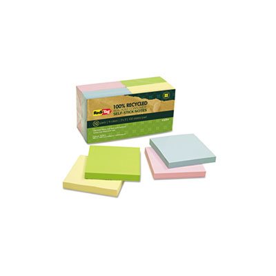 100% Recycled Notes, 3 x 3, Four Colors, 12 100-Sheet Pads / Pack