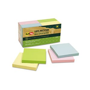 100% Recycled Notes, 3 x 3, Four Colors, 12 100-Sheet Pads / Pack