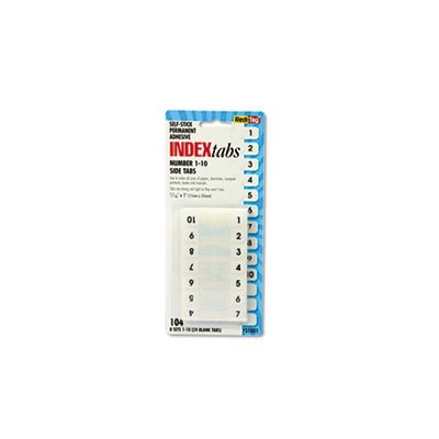 Side-Mount Self-Stick Plastic Index Tabs Nos 1-10, 1 inch, White, 104 / Pack