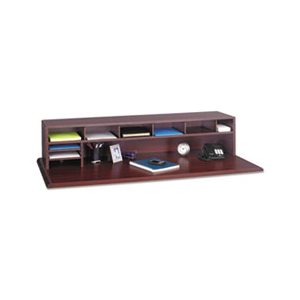 Low-Profile Desktop Organizer, 10 Sections, 57 1 / 2 x 12 x 12, Mahogany