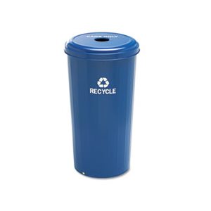 Tall Recycling Receptacle for Cans, Round, Steel, 20gal, Recycling Blue