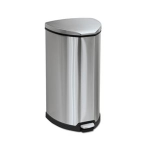 Step-On Waste Receptacle, Triangular, Stainless Steel, 10gal, Chrome / Black