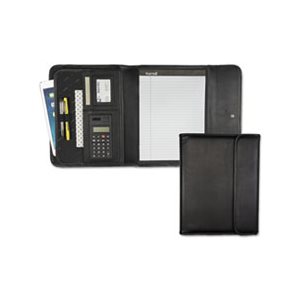 Professional Tri-Fold Padfolio w / Calculator, Writing Pad, Vinyl, Black