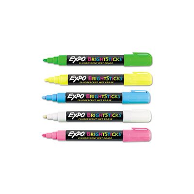 Bright Sticks Wet-Erase Fluorescent Marker Set, Bullet Tip, Assorted