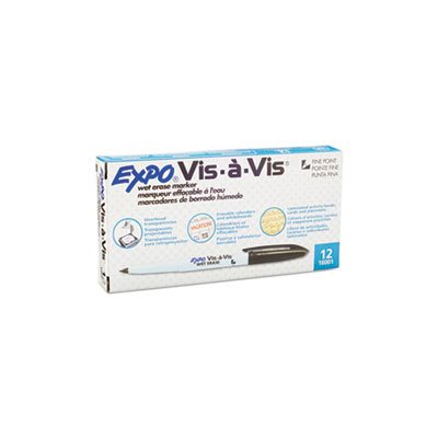 Vis-à-Vis Wet-Erase Marker, Fine Point, Black, Dozen