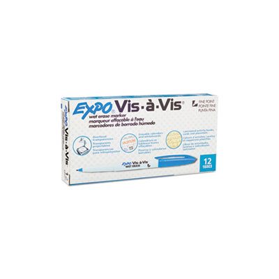 Vis-à-Vis Wet-Erase Marker, Fine Point, Blue, Dozen