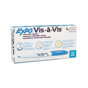 Vis-à-Vis Wet-Erase Marker, Fine Point, Blue, Dozen