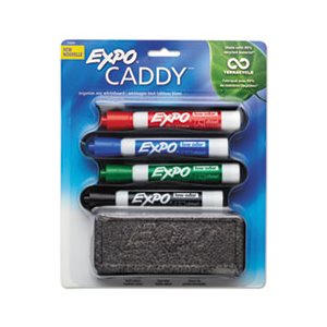 Mountable Whiteboard Caddy, With 4 Markers / Eraser, Set