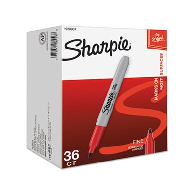 Fine Point Permanent Marker, Red, 36 / Pack