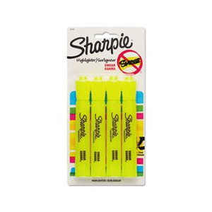 Accent Tank Style Highlighter, Chisel Tip, Fluorescent Yellow, 4 / Set