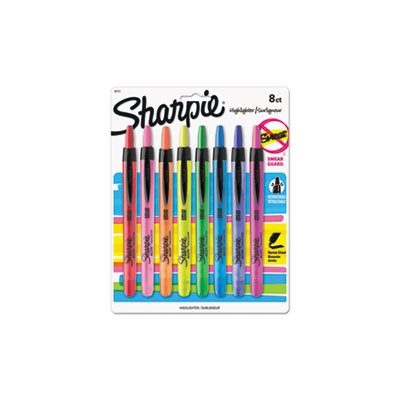 Accent Retractable Highlighters, Chisel Tip, Assorted Colors, 8 / Set