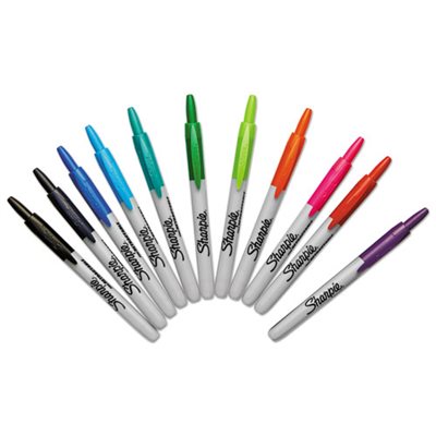 Retractable Permanent Markers, Fine Point, Asstd., 12 / Set