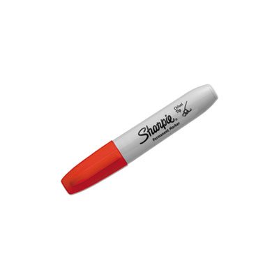 Permanent Marker, 5.3mm Chisel Tip, Red, Dozen