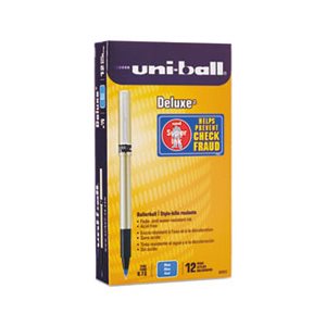 Deluxe Roller Ball Stick Waterproof Pen, Blue Ink, Fine, Dozen