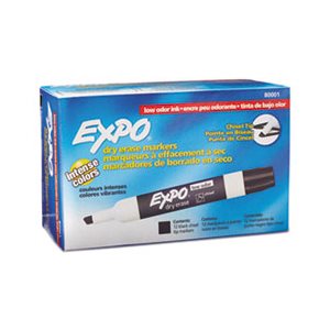 Low Odor Dry Erase Marker, Chisel Tip, Black, Dozen