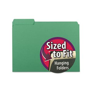 Interior File Folders, 1 / 3 Cut Top Tab, Letter, Green, 100 / Box