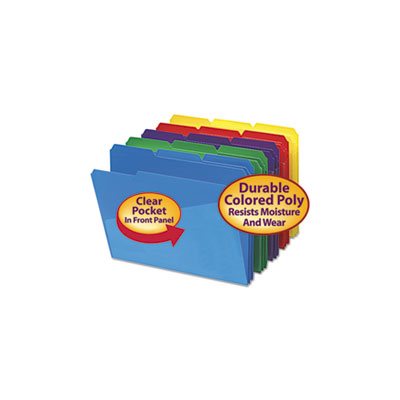 Slash Pocket Poly File Folders, 1 / 3 Cut Top Tab, Letter, Assorted, 30 / Box